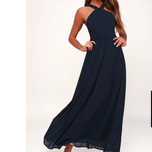LULU’S AIR OF ROMANCE NAVY BLUE MAXI DRESS